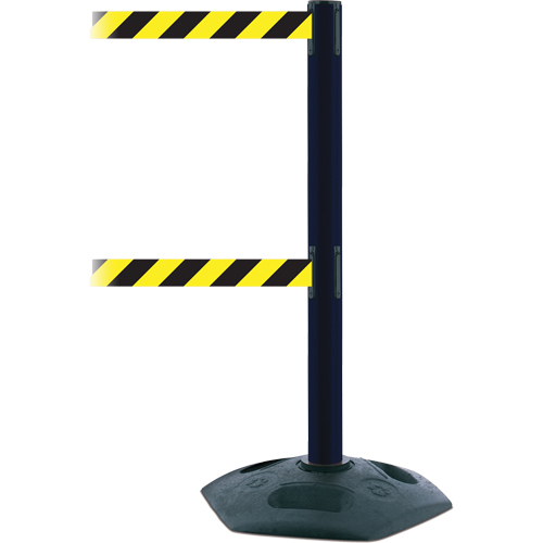 Dual Line Heavy Duty Post, Plastic, 38" H, Black/Yellow Tape, 7.5' Tape Length