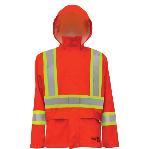 Hi-Vis FR/PU Safety Rain Jackets, Large, High Visibility Orange