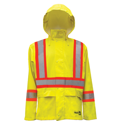 Hi-Vis FR/PU Safety Rain Jackets, 2X-Large, High Visibility Lime-Yellow