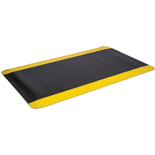 Industrial Deck Plate Mats, Diamond, 2' x 3' x 9/16", Black/Yellow, PVC Sponge