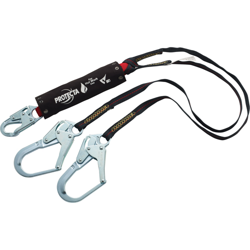 Pro™ Pack Hot Work Shock-Absorbing Lanyard, 4', Rebar Hook Center, Snap Hook Leg Ends, Kevlar®