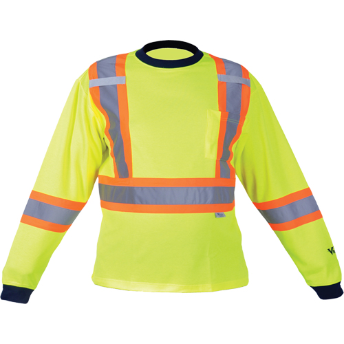 Safety Long Sleeve Shirt, Polyester, 2X-Large, High Visibility Lime-Yellow
