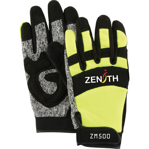 ZM500 High-Visibility Cut-Resistant Mechanic's Gloves, HPPE Palm, Size Large