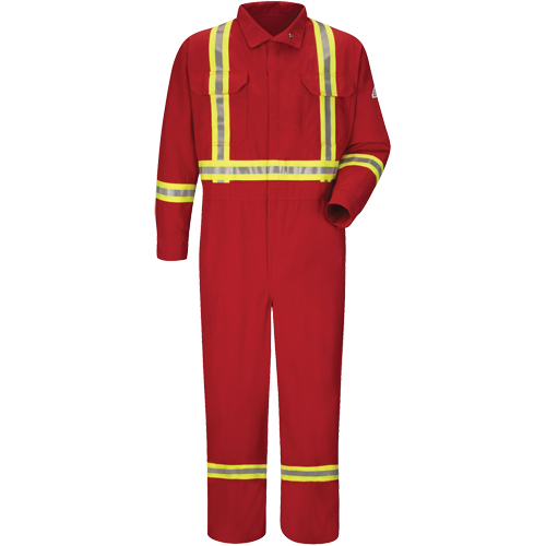 Flame-Resistant Deluxe Coveralls with Reflective Trim, Size 46, Red, 5.6 cal/cm²