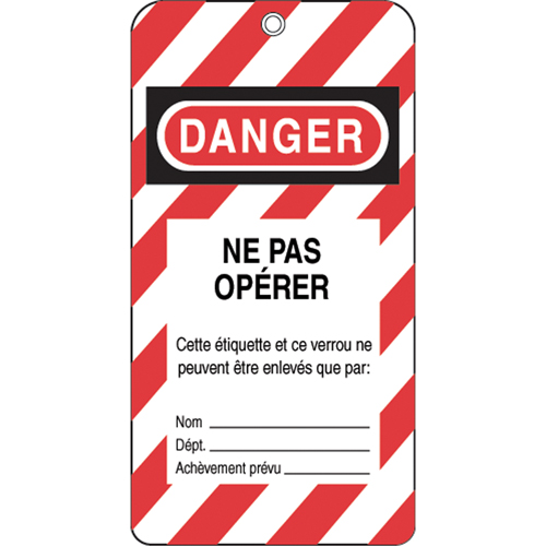 Lockout Tags, Plastic, 3" W x 5-3/4" H, French