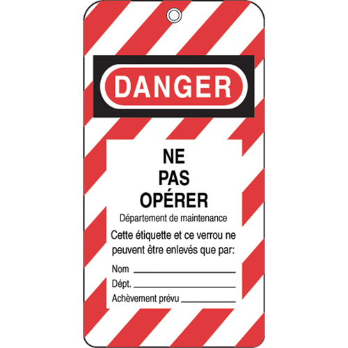 Lockout Tags, Plastic, 3" W x 5-3/4" H, French