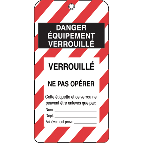 Lockout Tags, Plastic, 3" W x 5-3/4" H, French