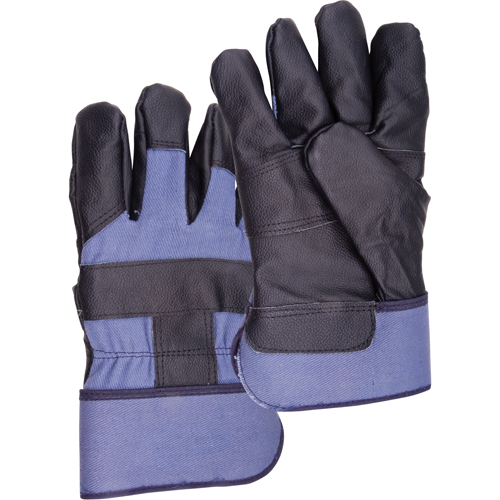 Blue Winter-Lined Work Gloves, Large, Grain Furniture Palm, Cotton Fleece Inner Lining