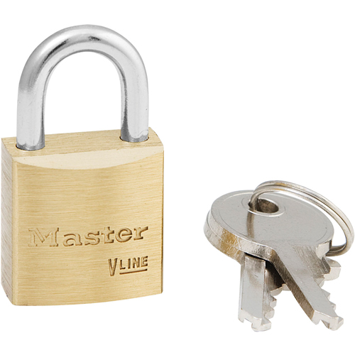 V-Line Padlock, Brass, Keyed Alike, Brass Coating, 1-1/2" Width