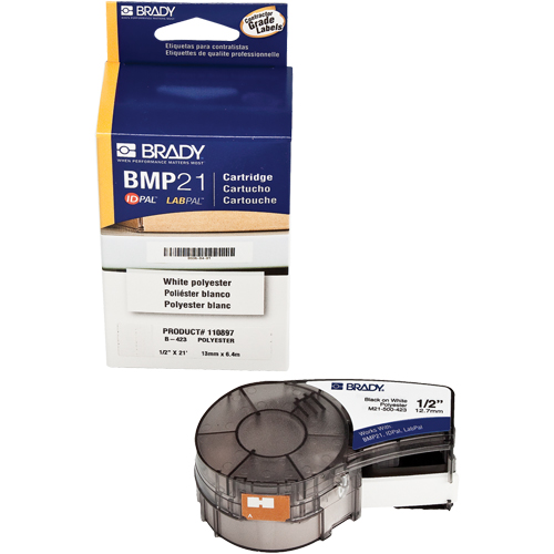 Label Tape, Polyester, 0.5" L x 252" H, Black on White