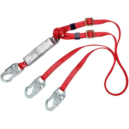 PRO™ Shock-Absorbing Lanyard, 6', Snap Hook Center, Snap Hook Leg Ends, Polyester