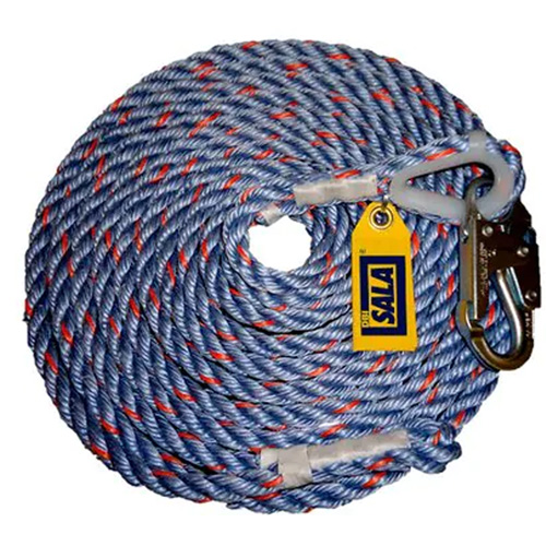 50' Rope Lifeline with Snap Hook, Polyester/Polypropylene