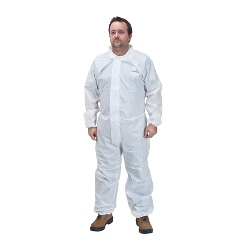 Protective Coveralls, Medium, White, Microporous/Polypropylene