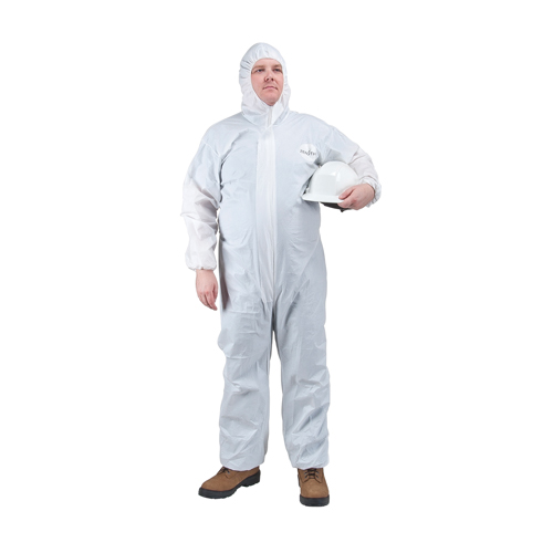 Protective Coveralls, Medium, White, Microporous/Polypropylene