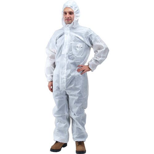 Protective Coveralls, Large, White, SMS