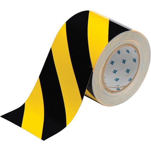 ToughStripe® Floor Marking Tape, 4" x 100', Polyester, Black and Yellow