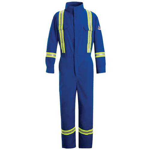 Flame-Resistant Premium Coveralls with Reflective Trim, Size 38, Royal Blue, 5.1 cal/cm²