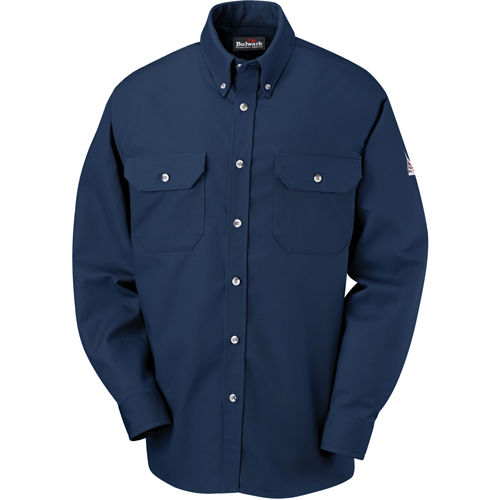 Flame-Resistant Cool Touch® 2 Button Front Deluxe Shirts, Large, Navy Blue