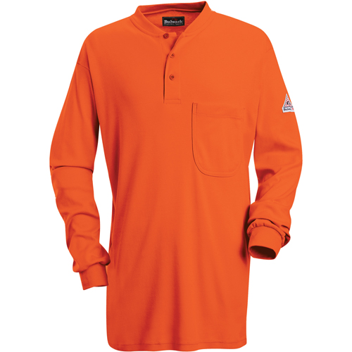 Flame-Resistant Long Sleeve Tagless Henley Shirts, Small, Orange
