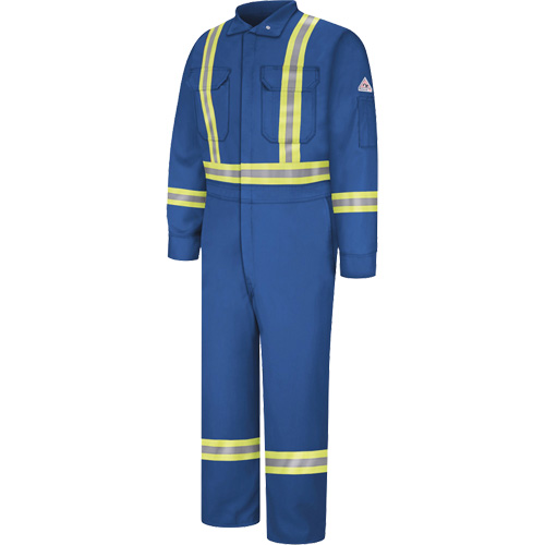 Flame-Resistant Premium Coveralls with Reflective Trim, Size 52, Royal Blue, 12.2 cal/cm²