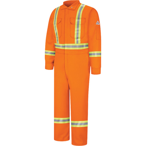 Flame-Resistant Coveralls with Reflective Trim, Size 40, Orange, 12.2 cal/cm²