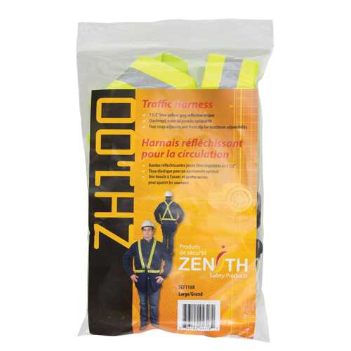 Standard-Duty Safety Harness, High Visibility Lime-Yellow, Silver Reflective Colour, Large
