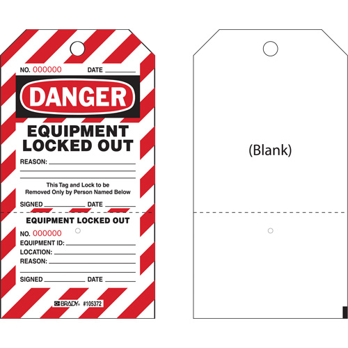 "Danger Equipment Locked Out" Two-Part Perforated Tags, Paper, 4" W x 7-1/2" H, English