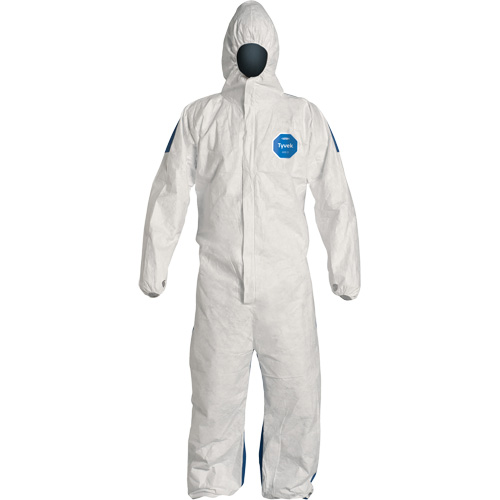 Hooded Coveralls, 4X-Large, Blue/White, Tyvek® 400 D