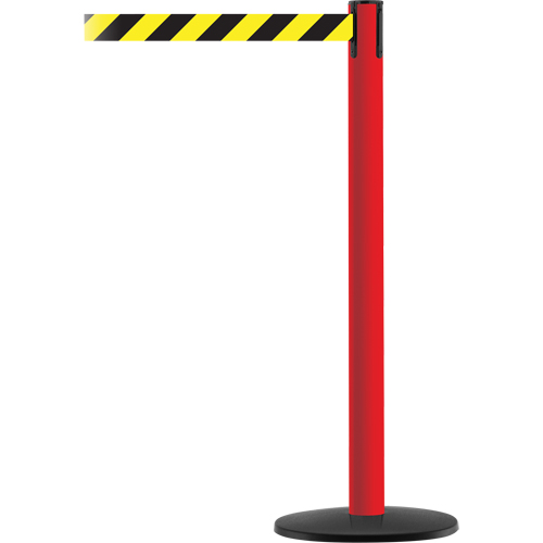 Advance TensaBarrier® Barrier Post, Steel, 36" H, Black/Yellow Tape, 7.5' Tape Length