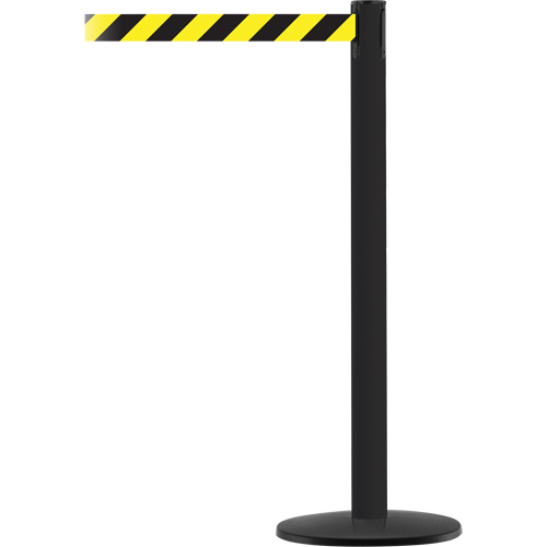 Advance TensaBarrier® Barrier Post, Steel, 36" H, Black/Yellow Tape, 7.5' Tape Length