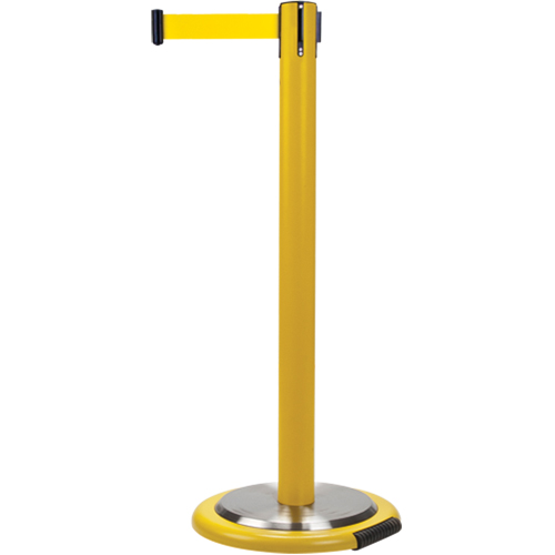 Free-Standing Crowd Control Barrier, Steel, 35" H, Yellow Tape, 7' Tape Length