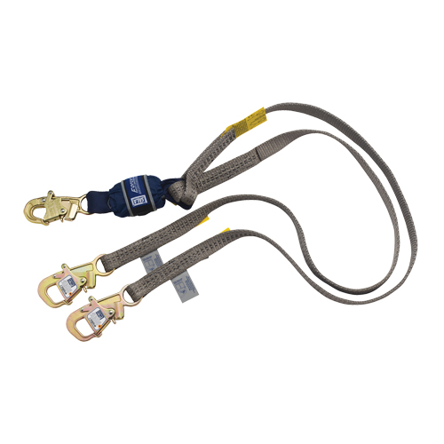 Force2™ Tie-Off Shock-Absorbing Lanyard, 6', Snap Hook Center, Snap Hook Leg Ends, Polyester