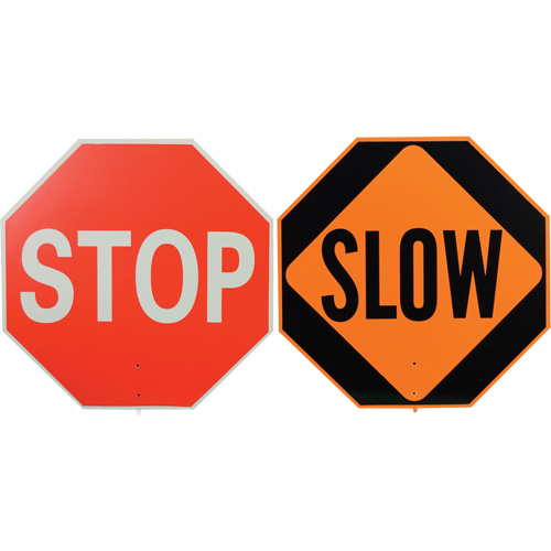 Double-Sided "Stop/Slow" Traffic Control Sign, Plastic, Bolt-On