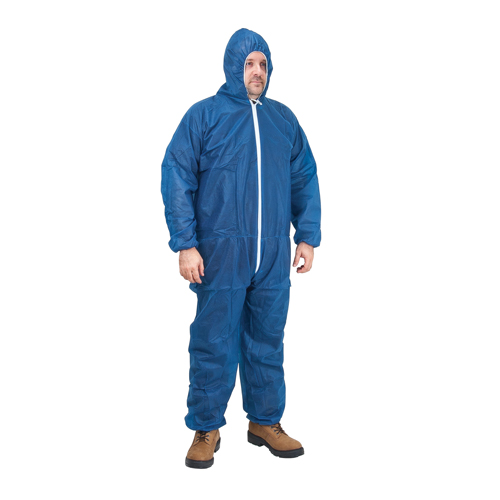 Hooded Coveralls, Large, Blue, Polypropylene