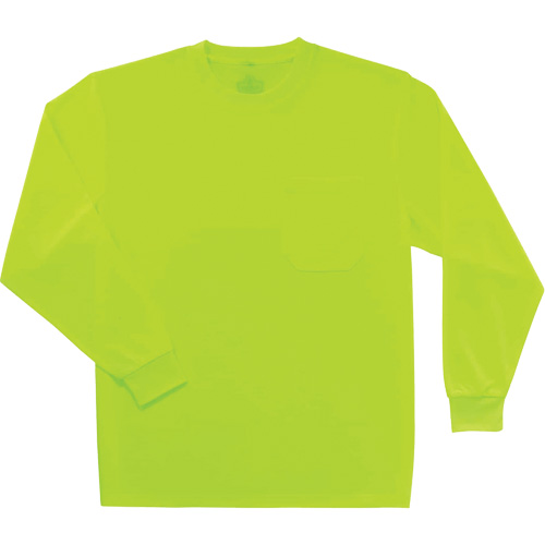 GloWear 8091 Non-Certified Long Sleeve T-Shirt, Polyester, 4X-Large, High Visibility Lime-Yellow