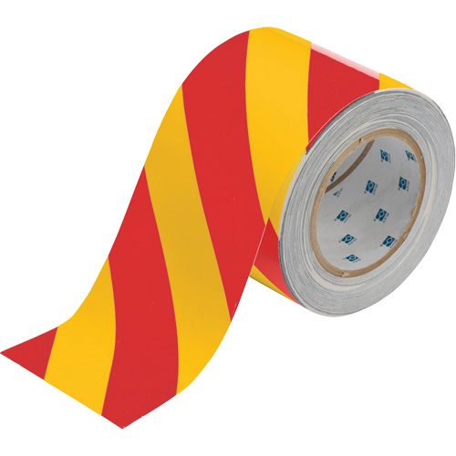 ToughStripe® Floor Marking Tape, 4" x 100', Polyester, Red and Yellow