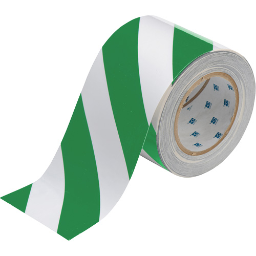 ToughStripe® Floor Marking Tape, 4" x 100', Polyester, Green and White