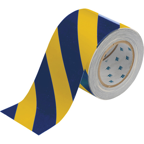 ToughStripe® Floor Marking Tape, 4" x 100', Polyester, Blue and Yellow