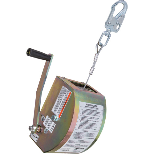 ManHandler™ Hoist/Winch Lifeline, 65', 1 Leg, Stainless Steel Cable, Snap Hook Harness Connector, Built-in Anchor