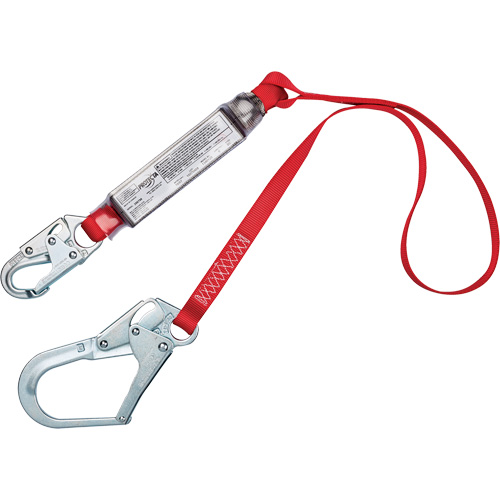 Shock-Absorbing Lanyard, 4', Snap Hook Center, Rebar Hook Leg Ends, Polyester