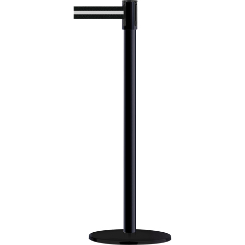 Slimline TensaBarrier® Barrier Post, Steel, 38" H, Black/White Tape, 7.5' Tape Length