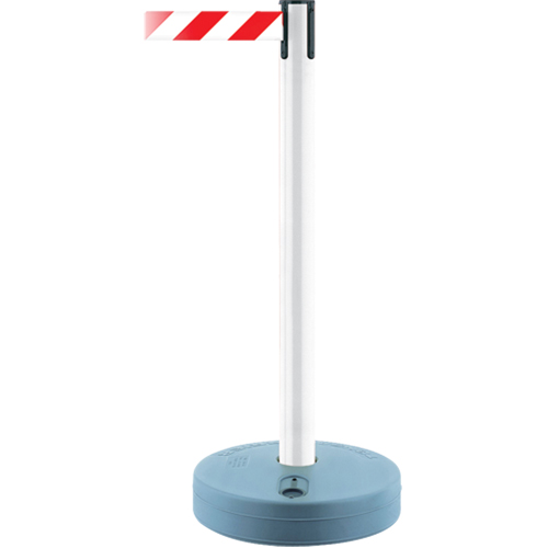 Outdoor TensaBarrier® Barrier Post, Plastic, 37" H, White/Red Tape, 13' Tape Length
