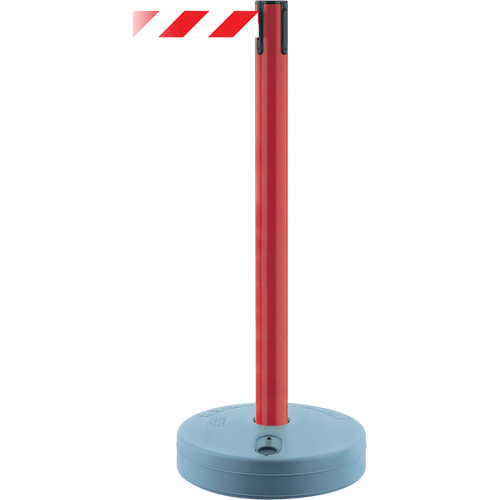 Outdoor TensaBarrier® Barrier Post, Plastic, 37" H, White/Red Tape, 13' Tape Length