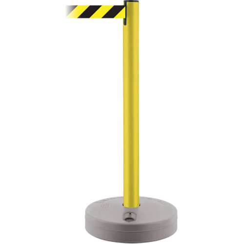 Outdoor TensaBarrier® Barrier Post, Plastic, 37" H, Black/Yellow Tape, 13' Tape Length