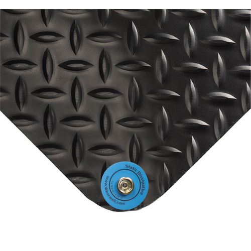 Electrically Conductive Mat No.786, 4' W x 20' L x 15/16" T, PVC, Diamond, Black
