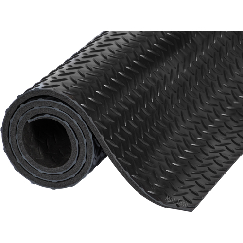 Industrial Deck Plate Mats, Diamond, 2' x 75' x 9/16", Black, PVC