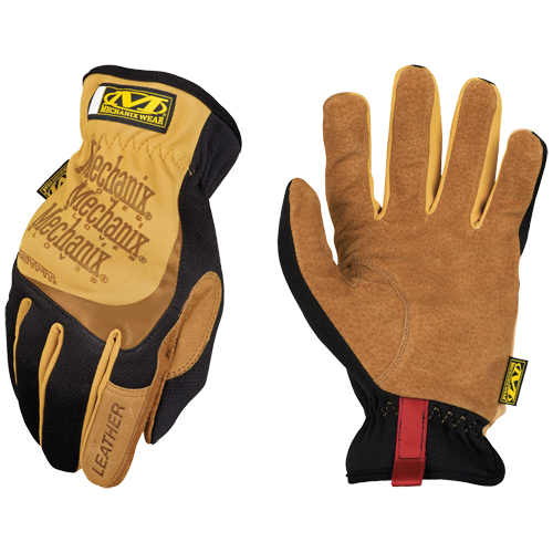 Fastfit® Gloves, Medium, Grain Leather Palm, Elastic Cuff