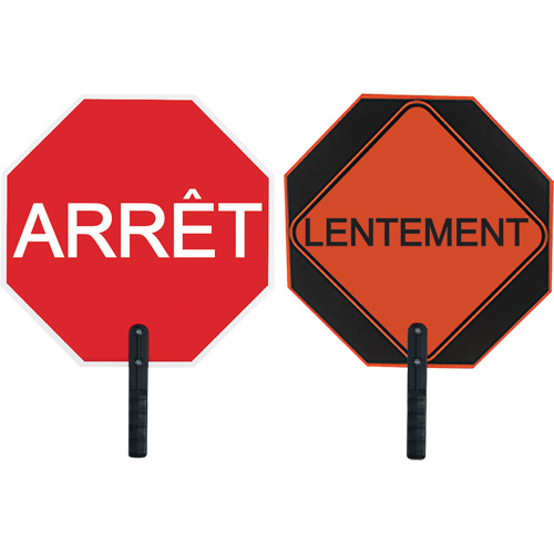 Double-Sided "Arrêt/Lentement" Traffic Control Sign, Aluminum, Bolt-On