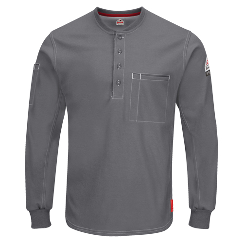 Excel FR® Long Sleeve Henley Shirts, Large, Grey
