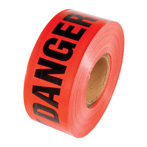 Reinforced Grade Barricade Tape, English, 3" W x 500' L, 5 mils, Black on Red